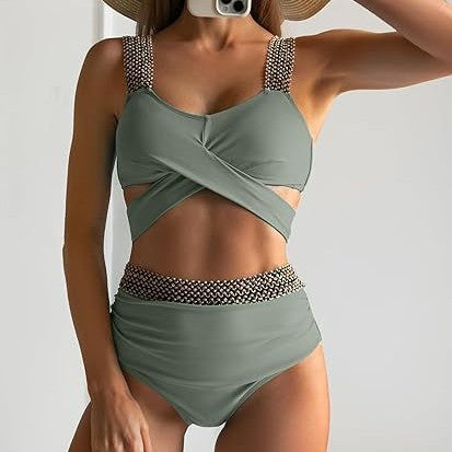 Damen Hochtaillierter Bikini mit elegantem Wickeldesign R&B