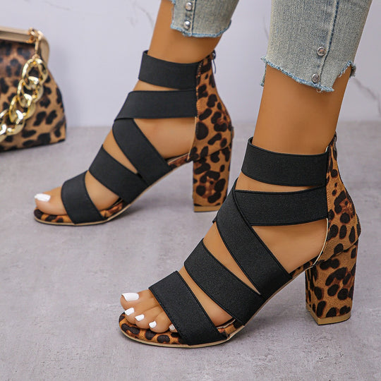 Damen Wedge-Sandalen mit elastischen Riemen und modischem Leoprint R&B