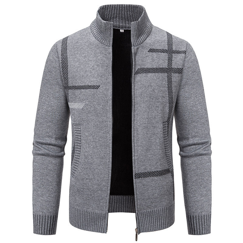 Herren Strickjacke mit modernem Zipper und hohem Kragen