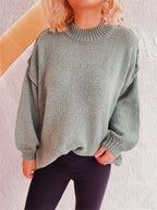Damen lässiger Grobstrickpullover mit hohem Kragen und weitem Schnitt R&B