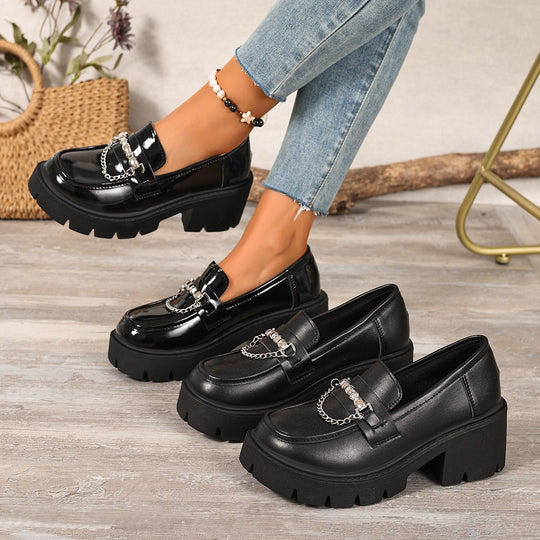 Damen elegante Chunky Loafer-Schuhe mit modischem Kettenakzent R&B