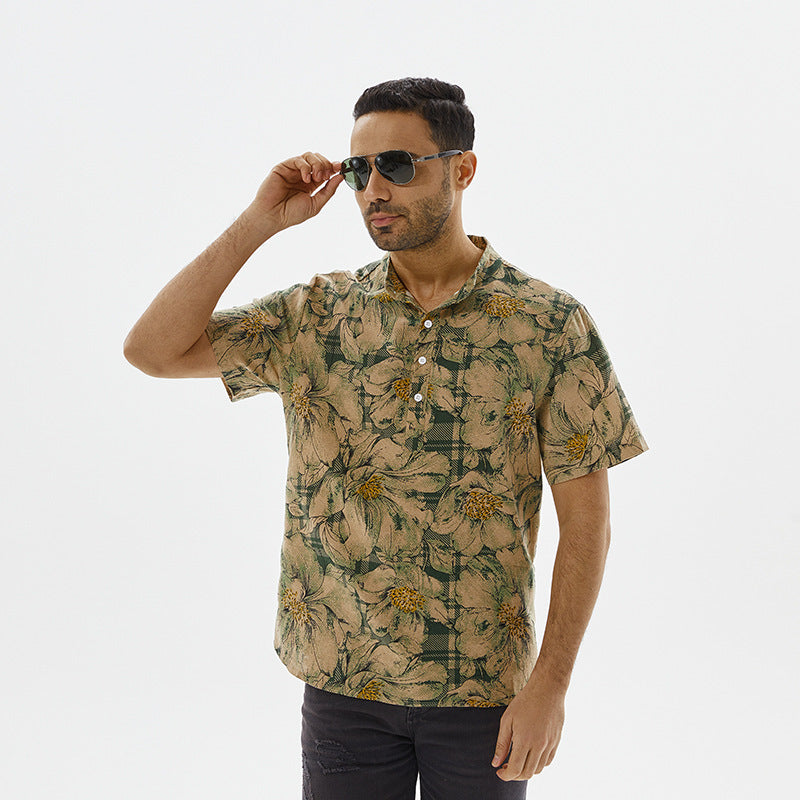 Herren Kurzarmhemd mit floralem Muster und modernem Schnitt R&B
