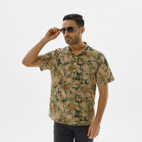 Herren Kurzarmhemd mit floralem Muster und modernem Schnitt R&B