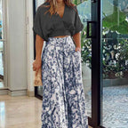 R&B | Zweiteiliges Set mit V-Ausschnitt und Hose mit weitem Bein