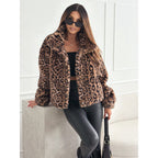 Damen Kunstpelz Leopardenmuster Jacke