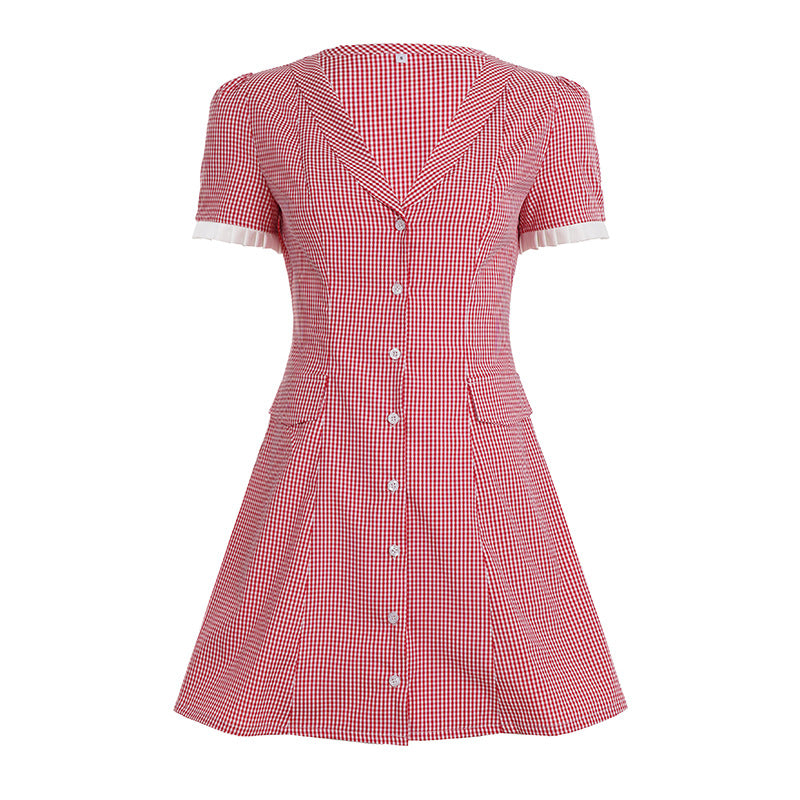 Damen Hemdkleid mit V-Ausschnitt und karierter Struktur R&B