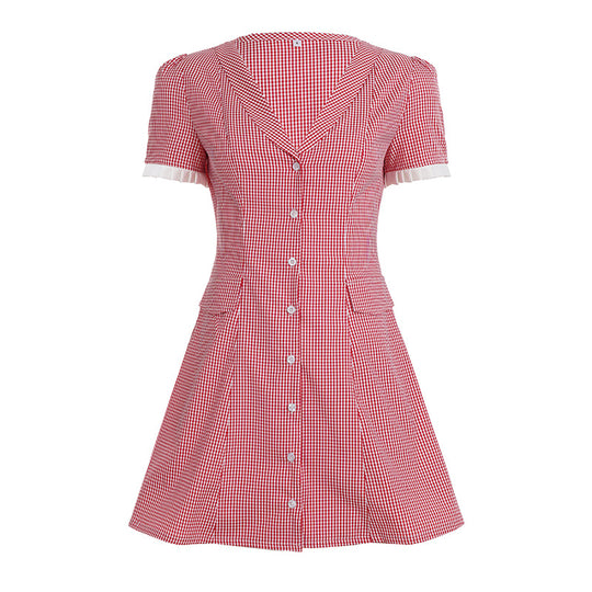 Damen Hemdkleid mit V-Ausschnitt und karierter Struktur R&B