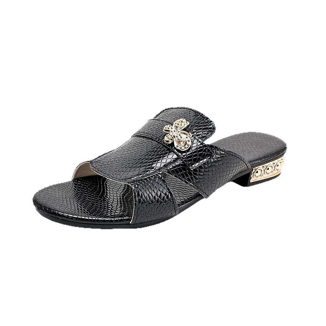 Damen elegante Slide-Pantoletten mit modischem Ketten-Detail R&B
