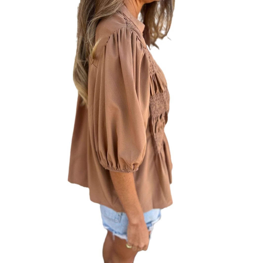 Damen Bluse mit Raffungen und Knopfleiste R&B