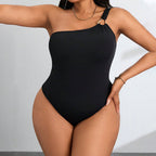 Damen Einteiler Badeanzug mit asymmetrischem Design und raffiniertem Schulterdetail R&B