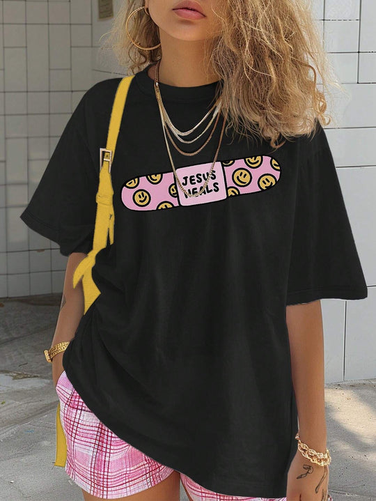 Damen T-Shirt mit künstlerischem Totenkopf-Motiv und lässigem Schnitt R&B