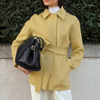 Damen Modische Oversized-Jacke mit Gürtel und hochgeschlossenem Kragen R&B