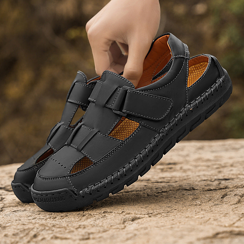 Herren Komfortable Leder-Sandalen mit verstellbaren Klettverschlüssen R&B