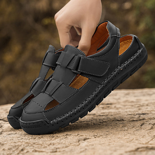 Herren Komfortable Leder-Sandalen mit verstellbaren Klettverschlüssen R&B