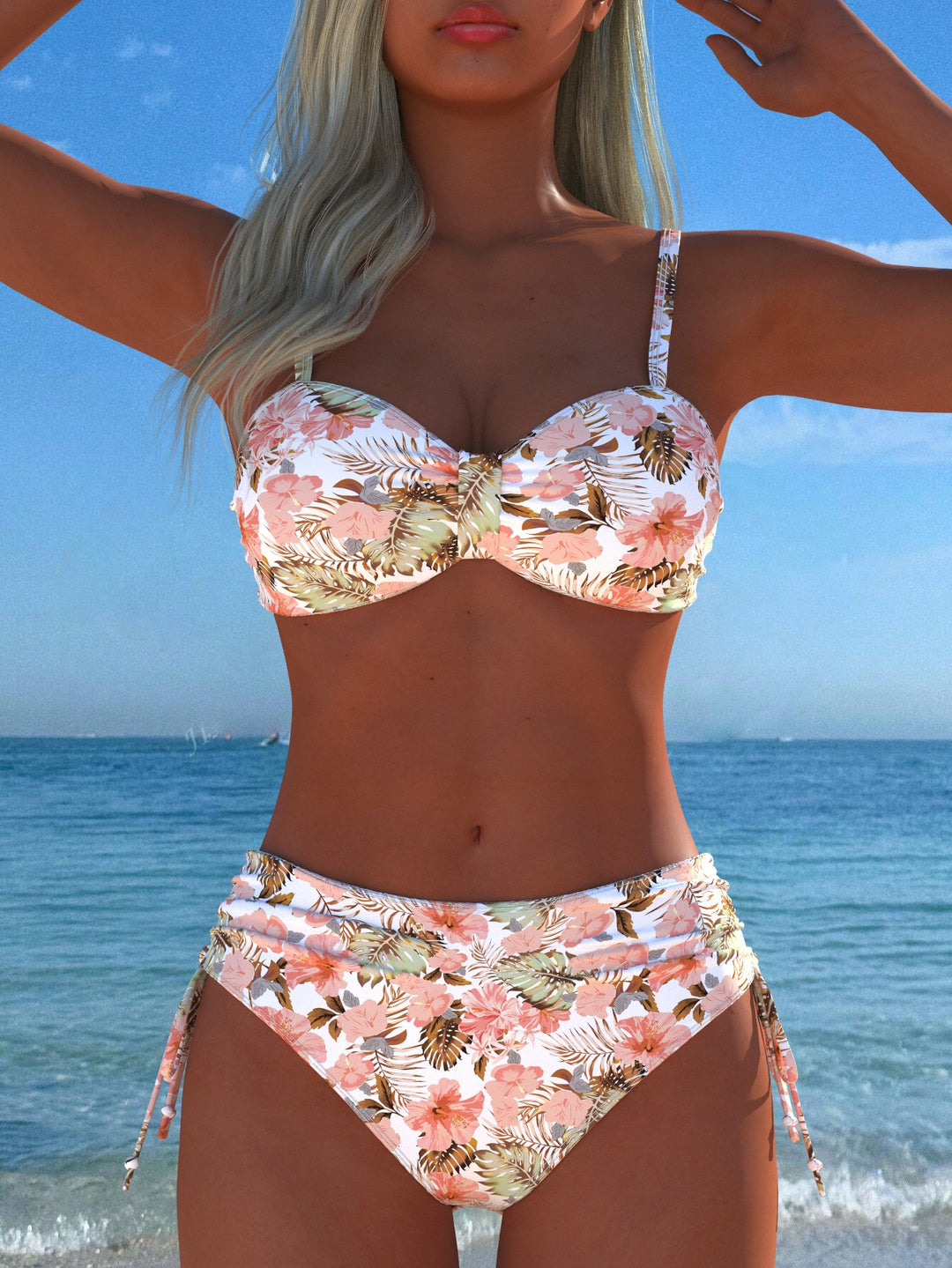 Damen Bikini-Set mit stilvollem Karomuster und goldfarbenen Akzenten R&B