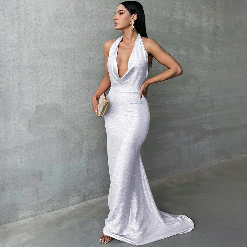 Damen Elegantes Wickelkleid mit tiefem V-Ausschnitt und schimmerndem Finish R&B