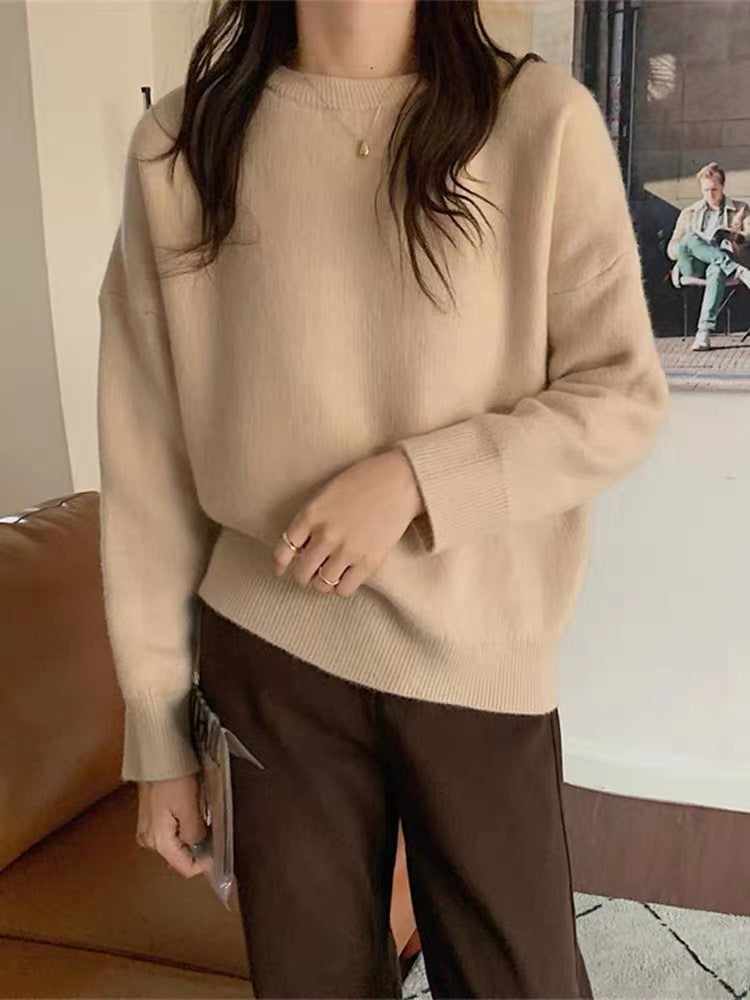Damen Hochwertiger Strickpullover mit klassischem Rundhalsausschnitt und lässigem Schnitt R&B