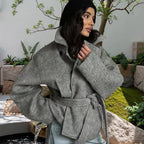 Damen Oversized Wollmantel mit Gürtel R&B