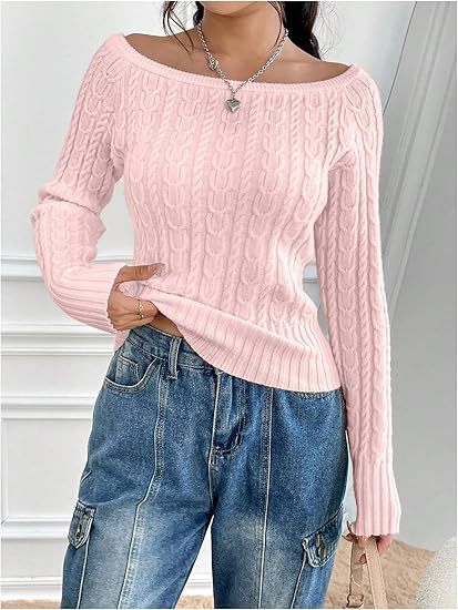 Damen Strickpullover mit elegantem Zopfmuster und italienischem Rundhalsausschnitt R&B