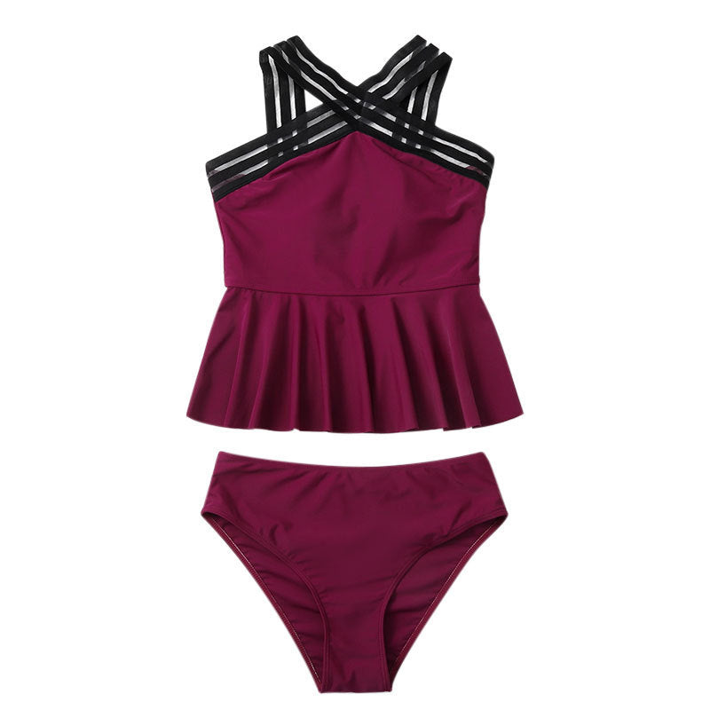 Damen Badeanzug-Set mit modischem Rüschenoberteil und verstellbaren Trägern R&B