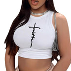 Damen Crop-Top mit einzigartigem Design und modischem Schriftzug R&B