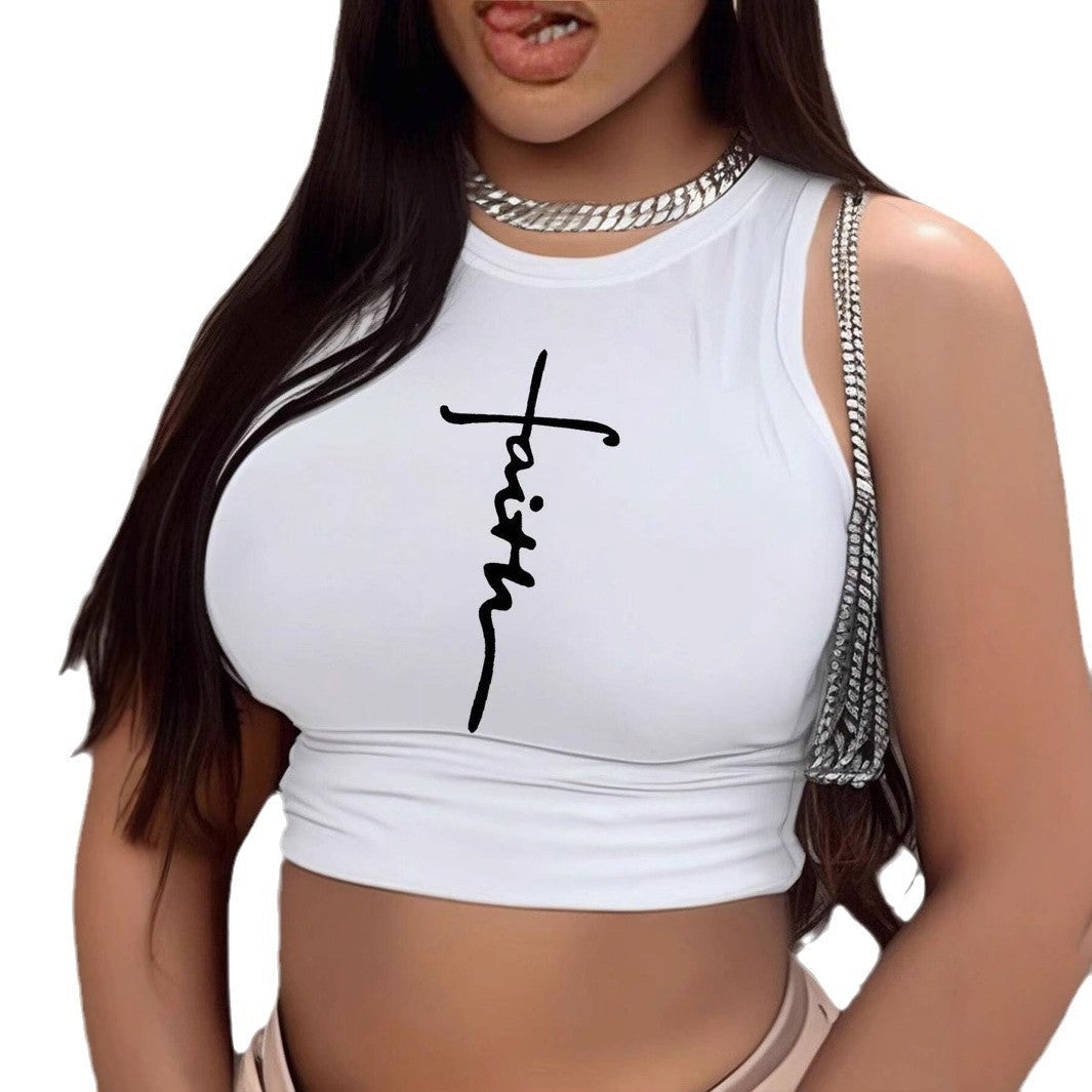 Damen Crop-Top mit einzigartigem Design und modischem Schriftzug R&B