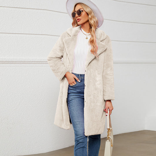 Damen Flauschiger Langmantel mit elegantem Revers R&B