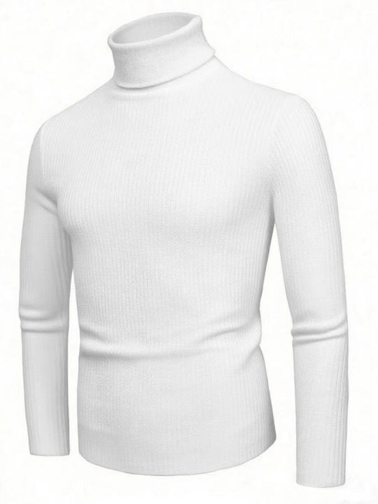 Damen eleganter Strickpullover mit hohem Kragen und feiner Rippenstruktur R&B