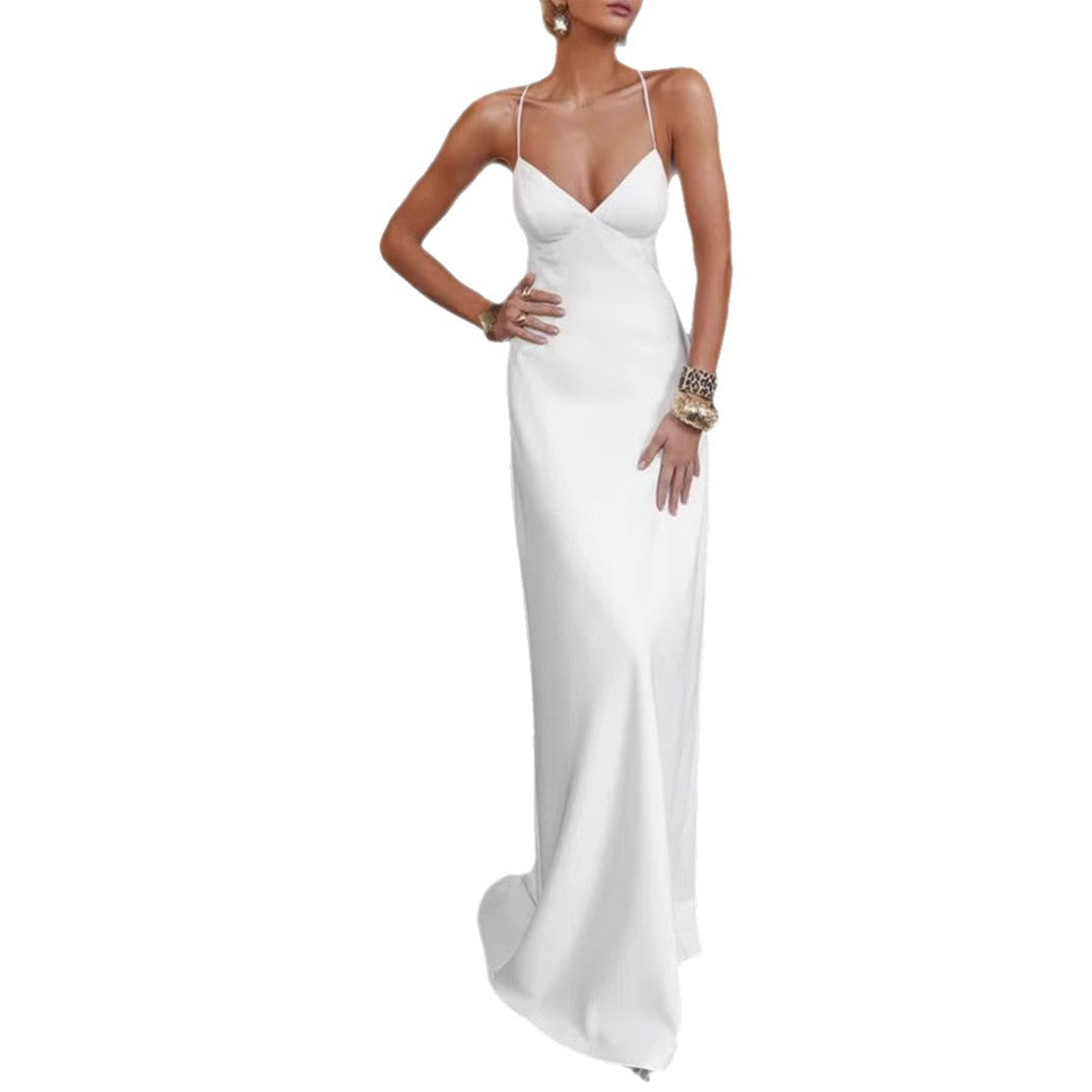 Damen Elegantes Abendkleid mit tiefem V-Ausschnitt und schulterfreien Trägern R&B