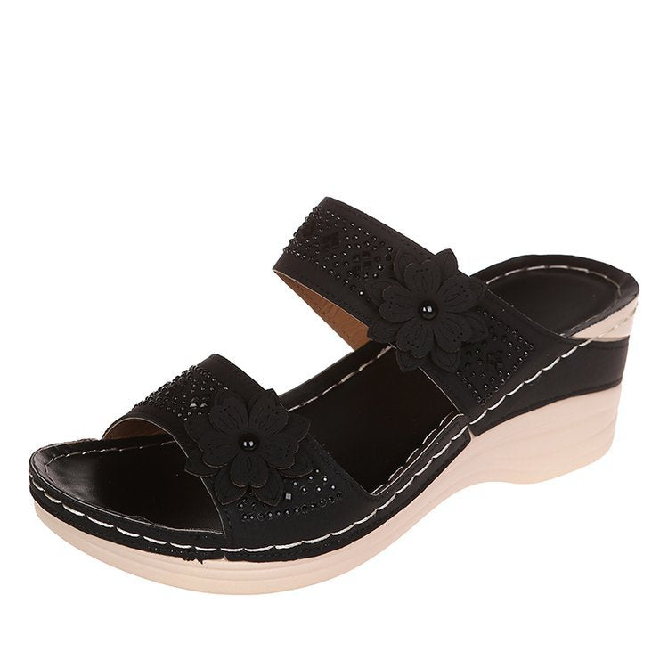 Damen stilvolle Wedge-Pantoletten mit floralen Akzenten R&B