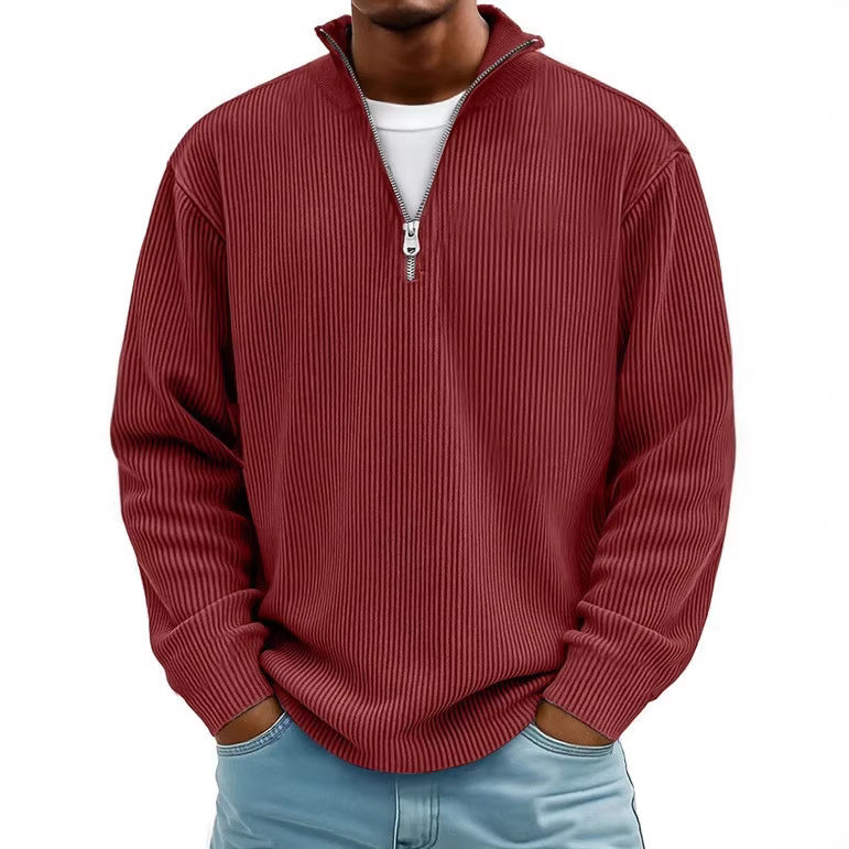 Herren nan gerippter Strickpullover mit halbem Reißverschluss und Stehkragen R&B
