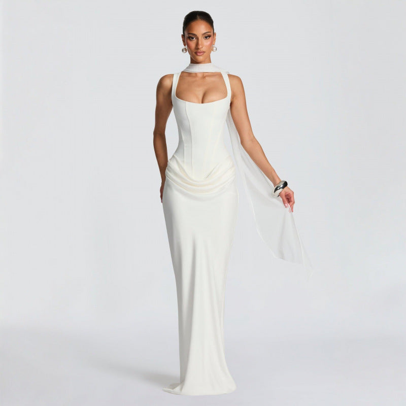 Damen Elegantes Maxi-Kleid mit raffinierten Drapierungen R&B
