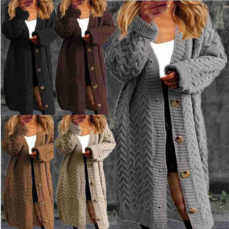 Damen Grobstrick Cardigan mit Knopfdetails und strukturiertem Muster R&B