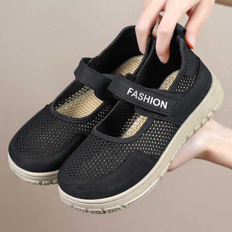 Damen modische Slip-On Freizeitschuhe mit verstellbarem Klettverschluss und atmungsaktiver Netzstruktur R&B