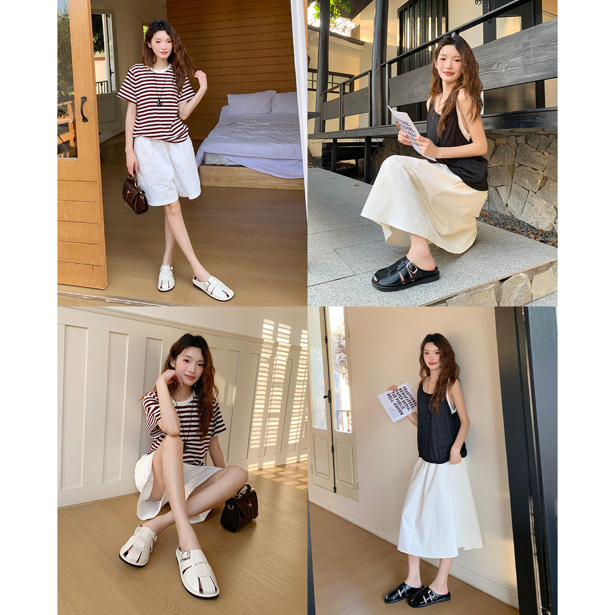 Damen elegante offene Clogs mit modischem Schnallen-Design