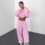Damen Fleece Lounge-Set mit weiten Beinen und Kapuze R&B