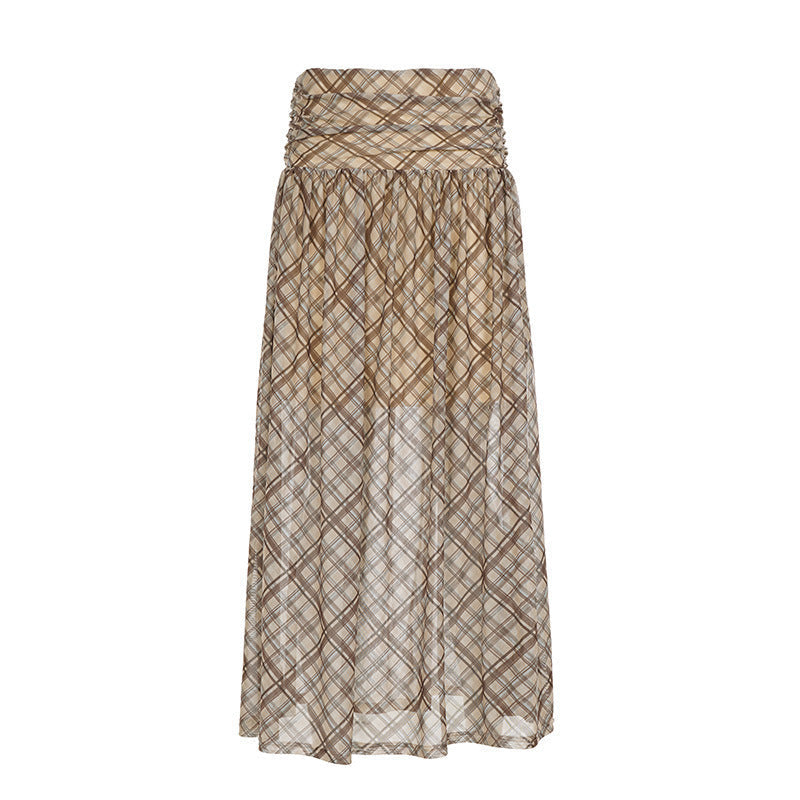 Damen Maxirock mit elastischer Taille und raffiniertem Karomuster R&B