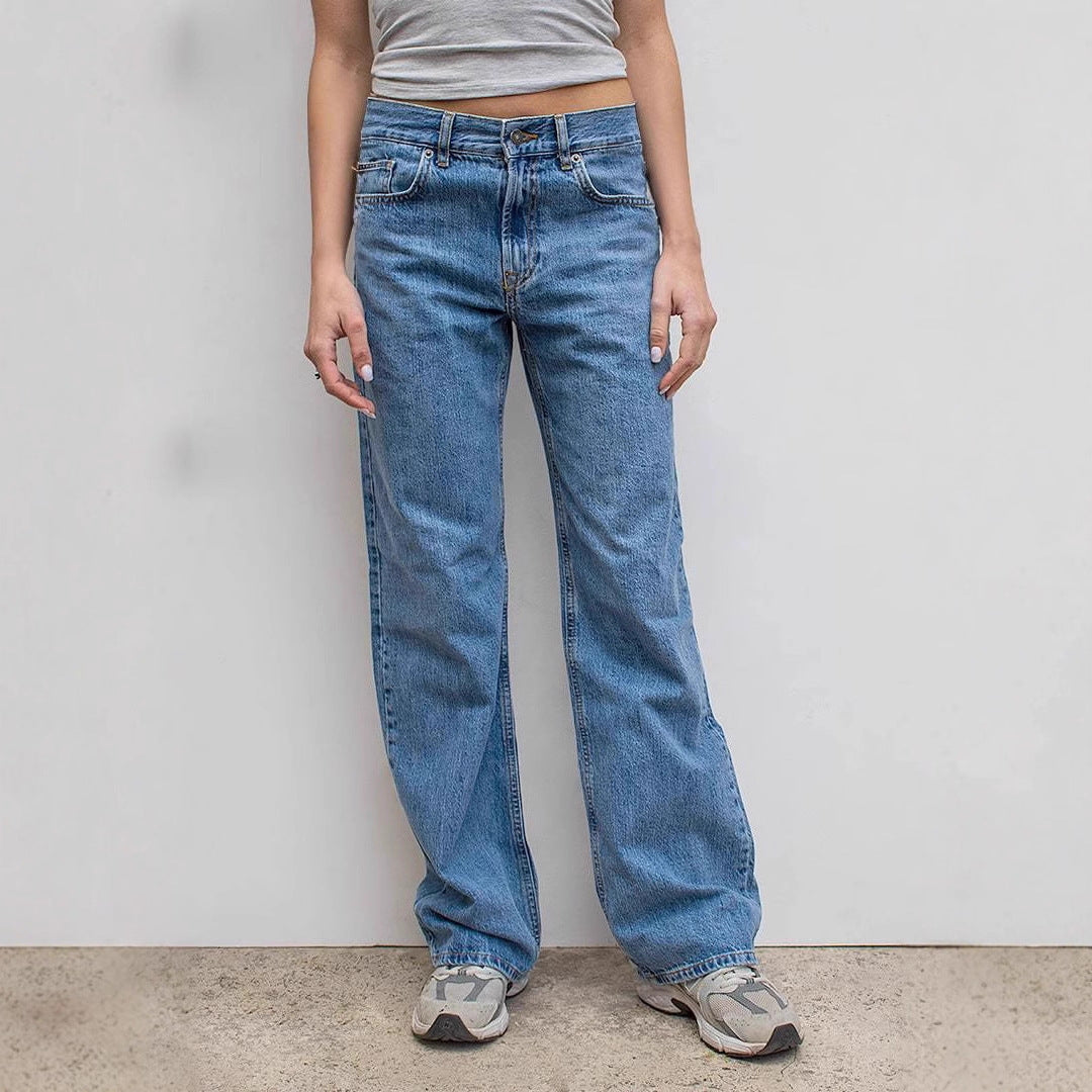 Damen Weite High-Waist Jeans im Used-Look