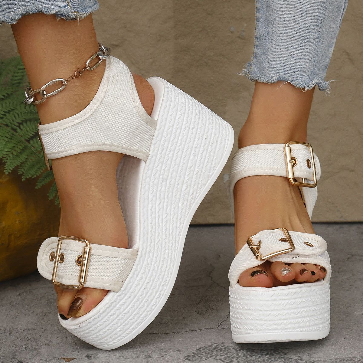 Damen Wedge-Sandalen mit rutschfestem Riemendesign und bequemem Fußbett R&B