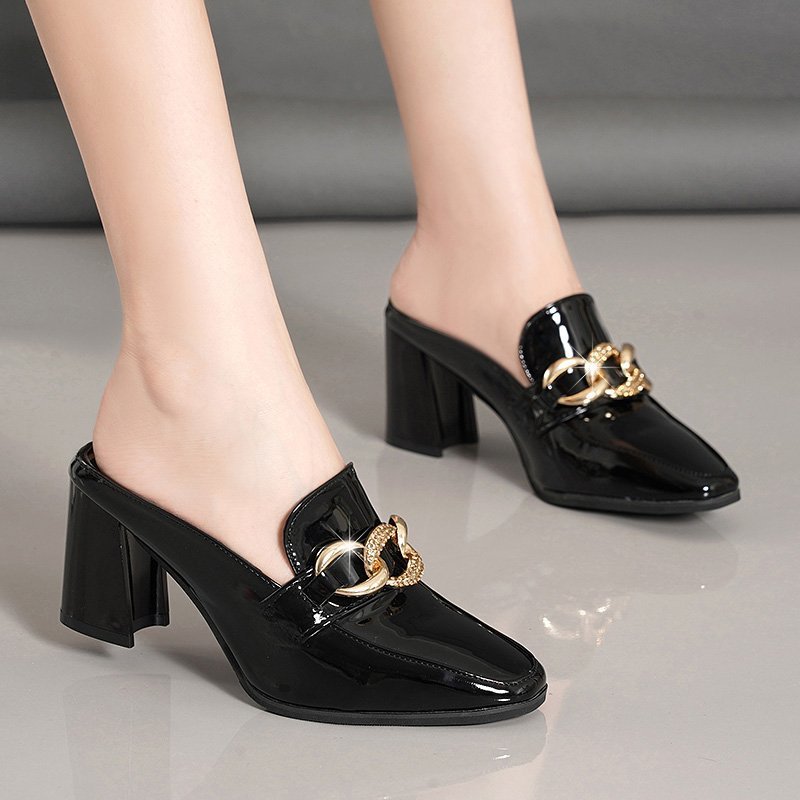 Damen Klassische Mules mit glitzerndem Schnallen-Detail und komfortablem Blockabsatz