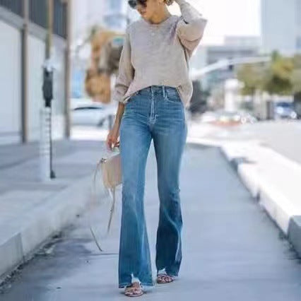 Damen Flared Jeans mit hohem Bund und schmeichelhaftem Schnitt R&B