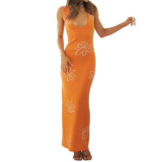 Damen figurbetontes Maxikleid mit floralem Muster und tiefem V-Ausschnitt R&B