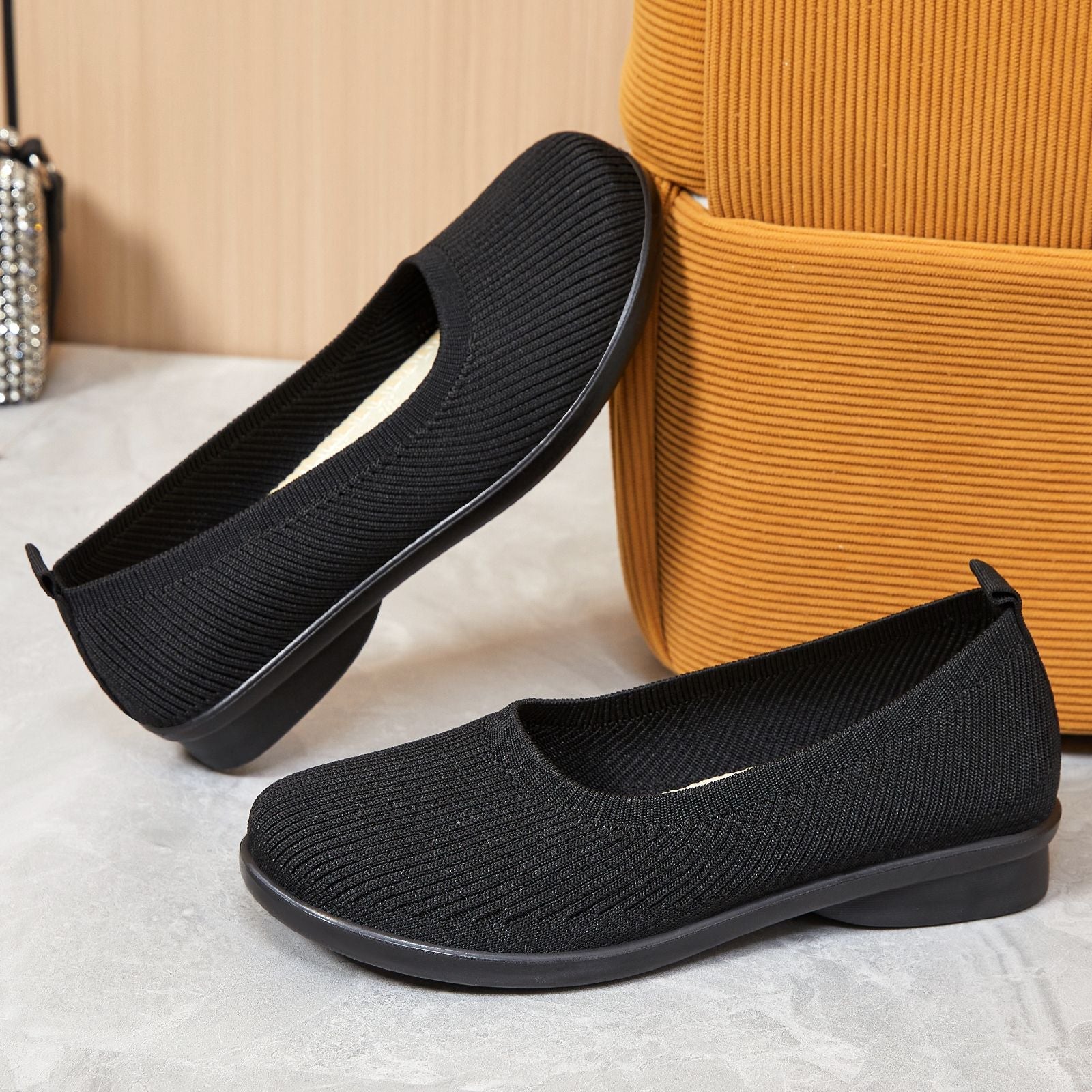 Damen bequeme Ballerinas mit elastischem Obermaterial