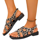 Damen Modische Cross-Sandalen mit bequemer Sohle und angesagtem Leoparden-Look R&B