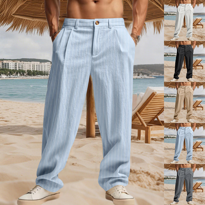 Herren nan lässig-elegante Nadelstreifen-Hose mit Bügelfalte und weitem Bein R&B