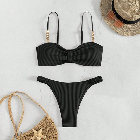 Damen Bustier-Bikini mit elegantem Schleifen-Design und modischen Akzenten R&B