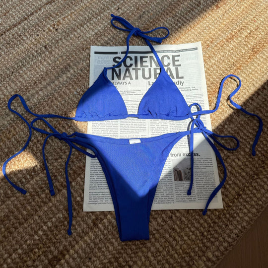 Damen Triangel-Bikini-Set mit verstellbaren Bindebändern und texturiertem Stoff R&B
