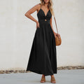 Damen Maxikleid mit raffinierter Knopfdetail und elegantem tiefem Ausschnitt R&B