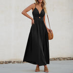 Damen Maxikleid mit raffinierter Knopfdetail und elegantem tiefem Ausschnitt R&B