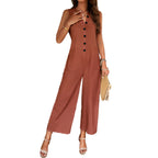 Damen Jumpsuit mit Knopfleiste und breiten Beinen R&B